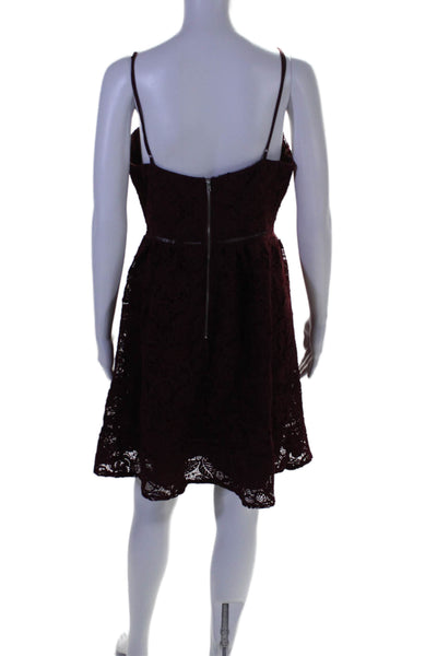 BB Dakota Women's Spaghetti Straps Fit Flare Lace Mini Dress Burgundy Size 8