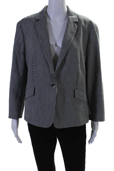 Boss Hugo Boss Womens Cotton Striped Print Buttoned Darted Blazer Black Size 14