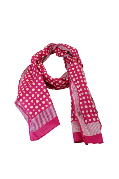 Oscar de la Renta Womens Polka Dot Striped Print Wrapped Tied Neck Scarf Pink