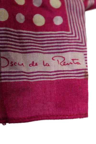 Oscar de la Renta Womens Polka Dot Striped Print Wrapped Tied Neck Scarf Pink