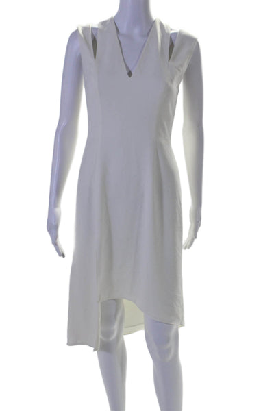 Halston Heritage Womens Cold Shoulder Asymmetrical Hem Zip Dress White Size XS