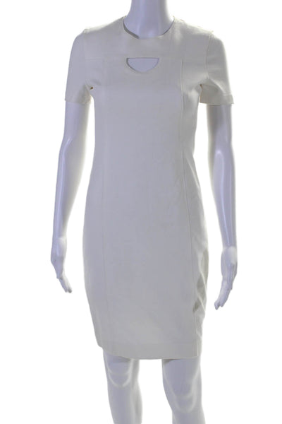 Akris Punto Womens Round Neck Cut-Out Short Sleeve Darted Zip Dress White Size 2