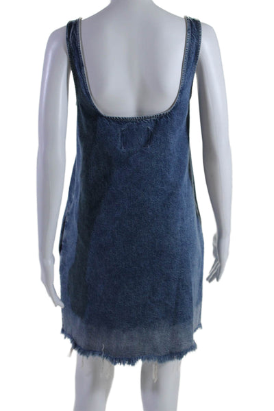 Closed Women's Scoop Neck Raw Hem Medium Wash Denim Mini Dress Size XXS