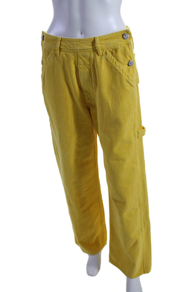 Laurence Bras Women's Button Closure Wide Leg Denim Pants Yellow Size 26