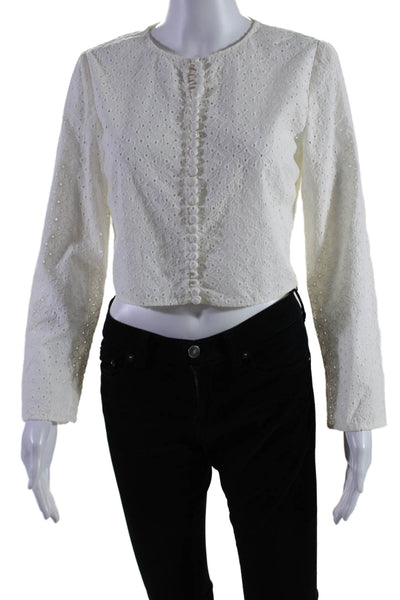 Frame Women's Eyelet Long Sleeves Button Down Cotton Blouse Cream Size XS