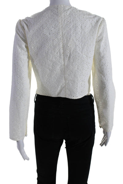 Frame Women's Eyelet Long Sleeves Button Down Cotton Blouse Cream Size XS