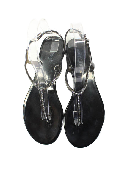 M'enghi Womens Jeweled Ankle Strap Thong Slingbacks Sandals Black Size 37 7