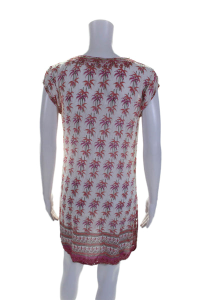 Calypso Womens Pullover V Neck Embellished Abstract Print Dress White Size XS