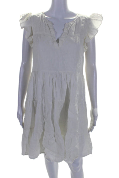 Roller Rabbit Womens Short Ruffled Sleeve Flare Dress White Size Small