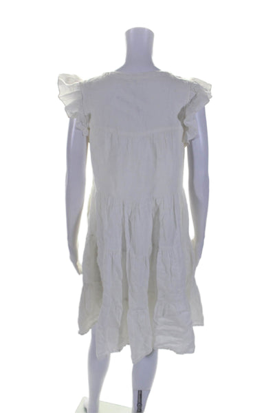 Roller Rabbit Womens Short Ruffled Sleeve Flare Dress White Size Small