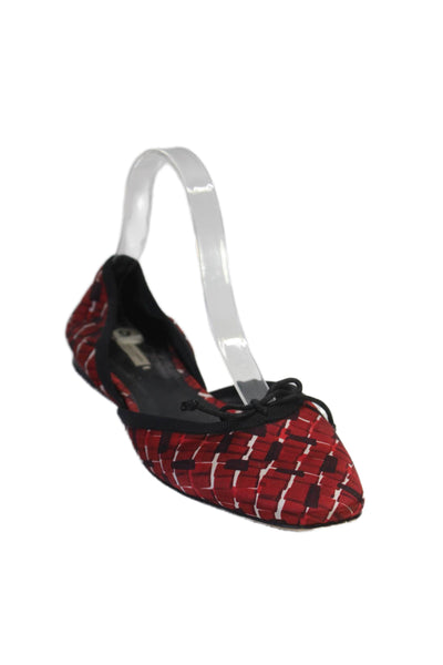 Bottega Veneta Womens Abstract Print Slip On Flat Shoes Red Size 7.5 US