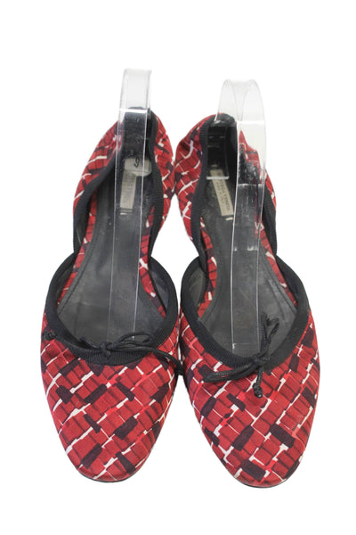 Bottega Veneta Womens Abstract Print Slip On Flat Shoes Red Size 7.5 US