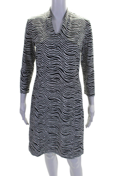 J. Mclaughlin Womens Long Sleeve Mock Neck Zebra Print Dress White Size Small