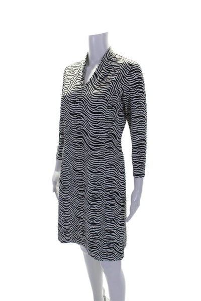 J. Mclaughlin Womens Long Sleeve Mock Neck Zebra Print Dress White Size Small