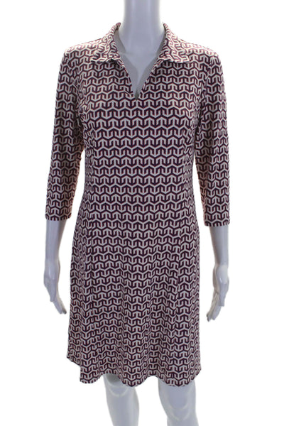 J. Mclaughlin Womens Geometric Print Long Sleeve Collared Dress White Size Small