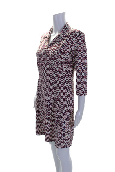 J. Mclaughlin Womens Geometric Print Long Sleeve Collared Dress White Size Small