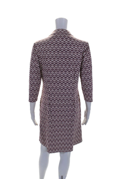 J. Mclaughlin Womens Geometric Print Long Sleeve Collared Dress White Size Small