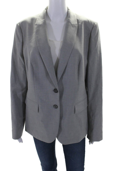 Boss Hugo Boss Womens Notched Lapel Two Button Satin Lined Blazer Wool Gray 14