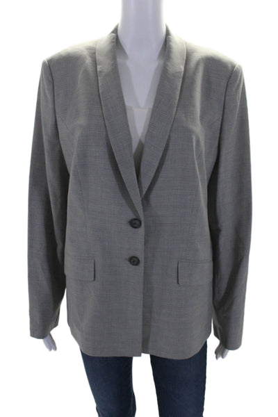 Boss Hugo Boss Womens Notched Lapel Satin Lined Two Button Blazer Gray Size 14