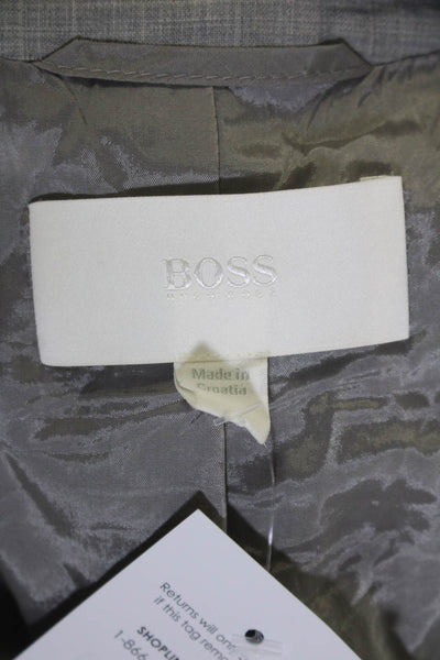 Boss Hugo Boss Womens Notched Lapel Satin Lined Two Button Blazer Gray Size 14