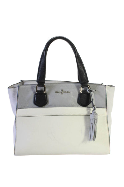 Cole Haan Womens Double Strap Front Logo Top Zip Handbag Leather White Medium