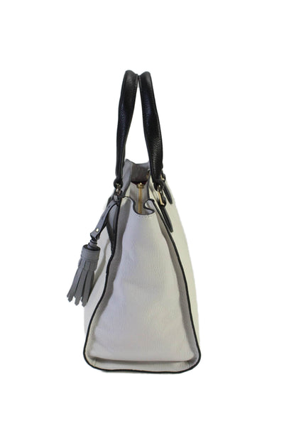 Cole Haan Womens Double Strap Front Logo Top Zip Handbag Leather White Medium