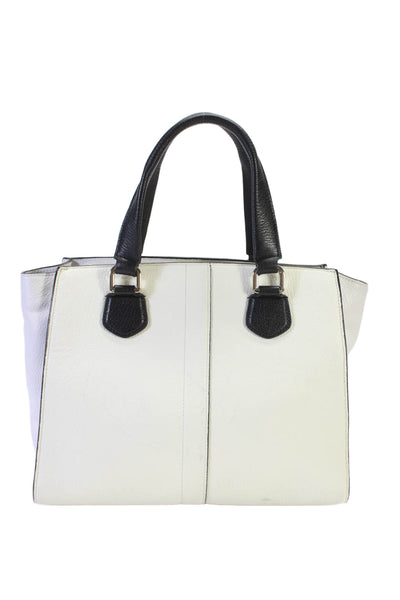 Cole Haan Womens Double Strap Front Logo Top Zip Handbag Leather White Medium