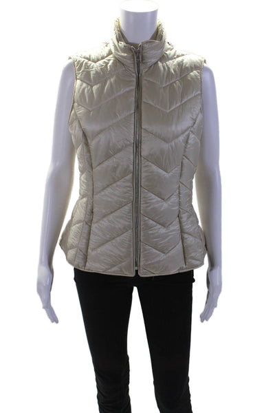 Allegri Womens Beige Full Zip Mock Neck Sleeveless Vest Jacket Size S