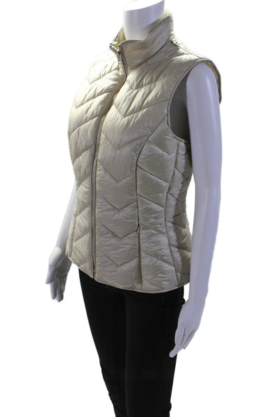 Allegri Womens Beige Full Zip Mock Neck Sleeveless Vest Jacket Size S