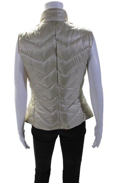 Allegri Womens Beige Full Zip Mock Neck Sleeveless Vest Jacket Size S