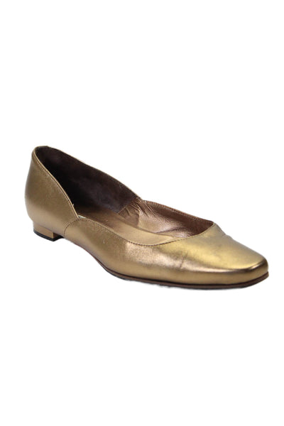 Manolo Blahnik Womens Dark Gold Leather Slip On Ballet Flats Shoes Size 9