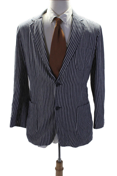 Hentsch Man Mens Striped Print Single Vent Two Button Blazer Blue White Size 52