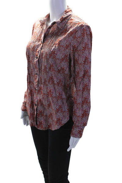 J Crew Womens Cotton Pleated Floral Long Sleeve Button Up Blouse Top Red Size 8