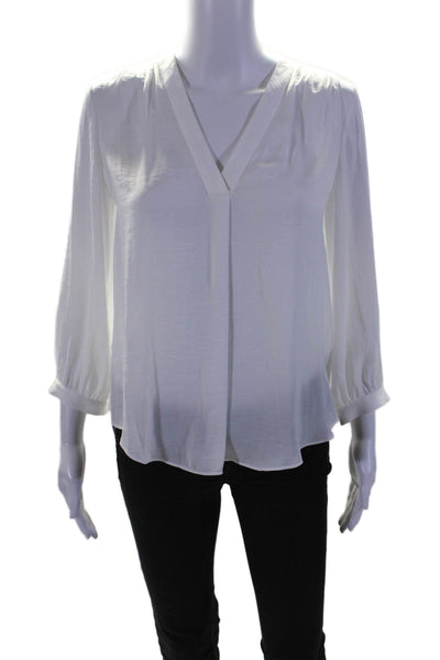 Vince Camuto Womens V-Neck Long Sleeve Pullover Blouse Top White Size XS