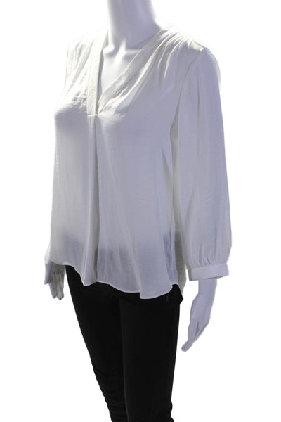 Vince Camuto Womens V-Neck Long Sleeve Pullover Blouse Top White Size XS