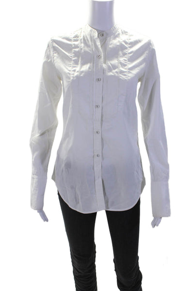 Nili Lotan Womens Round Neck Long Sleeve Button Up Blouse Top White Size S