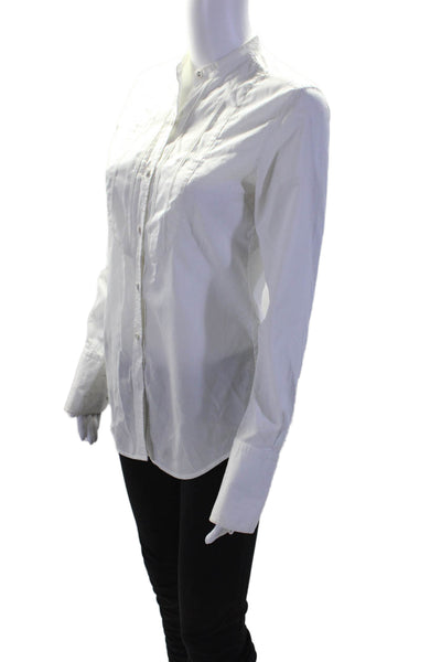 Nili Lotan Womens Round Neck Long Sleeve Button Up Blouse Top White Size S