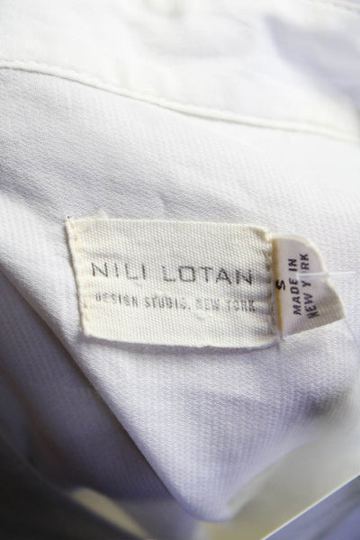 Nili Lotan Womens Round Neck Long Sleeve Button Up Blouse Top White Size S