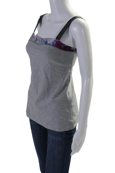 Lululemon Womens Printed Trim Sleeveless Tank Top Gray Cotton Blend Size 8