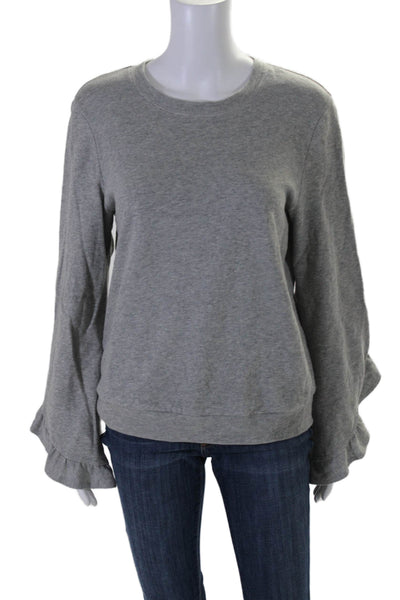 A.L.C. Womens Ruffled Sleeves Pullover Sweatshirt Gray Cotton Size Extra Small