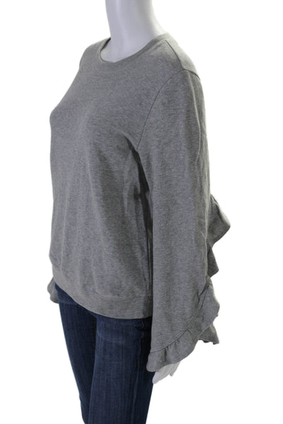 A.L.C. Womens Ruffled Sleeves Pullover Sweatshirt Gray Cotton Size Extra Small