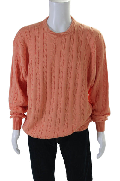 Brooks Brothers Mens Cable Knit Long Sleeves Sweater Orange Cotton Size Extra La