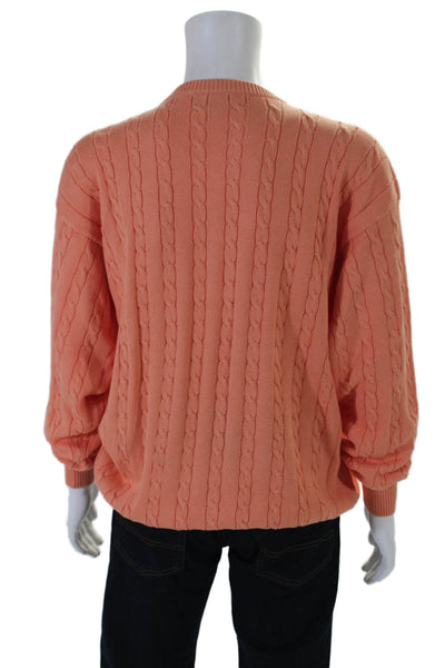 Brooks Brothers Mens Cable Knit Long Sleeves Sweater Orange Cotton Size Extra La