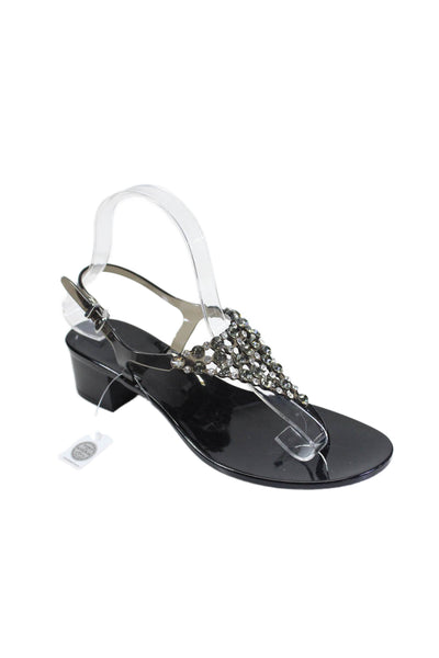 M'enghi Womens Jeweled Detail Thong Slingbacks Sandal Heels Black Size 37 7