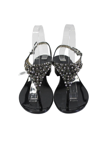 M'enghi Womens Jeweled Detail Thong Slingbacks Sandal Heels Black Size 37 7