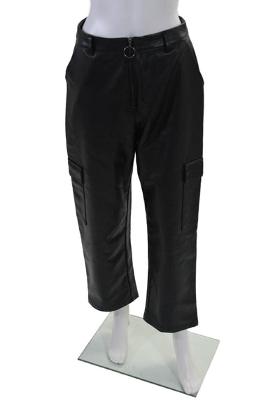 Native Youth Womens Faux Leather Front Zip Straight Leg Cargo Pants Black Size S