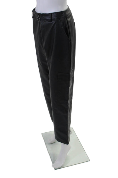 Native Youth Womens Faux Leather Front Zip Straight Leg Cargo Pants Black Size S