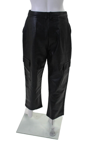 Native Youth Womens Faux Leather Front Zip Straight Leg Cargo Pants Black Size S