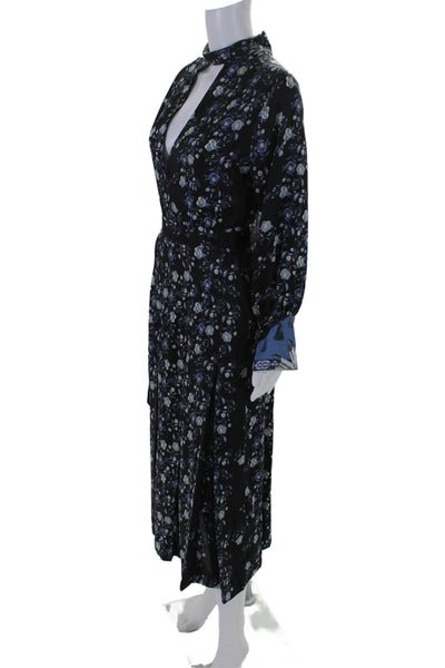 Sandro Womens Floral Print Long Sleeves A Line Dress Black Blue Size EUR 36