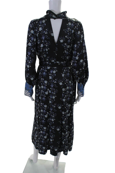 Sandro Womens Floral Print Long Sleeves A Line Dress Black Blue Size EUR 36